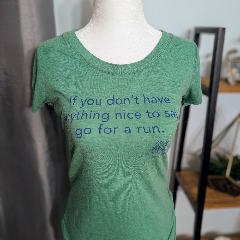 Bella Canvas Heather Green Tee with Blue Text - Picture 2 of 4